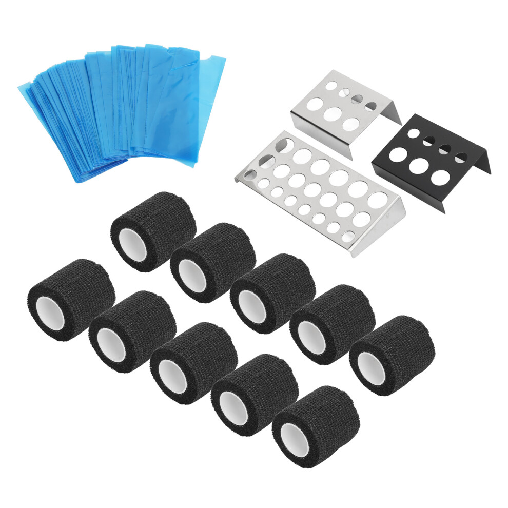 200 Tattoo Pen Covers 3 Ink Holders & 10 Bandage Rolls Bundle