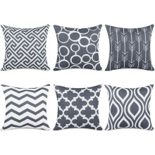 Square Decorative Throw Pillow Covers Soft Canvas Outdoor Cushion Covers 18 X 18 for Sofa Bedroom, Set of 6, Grey