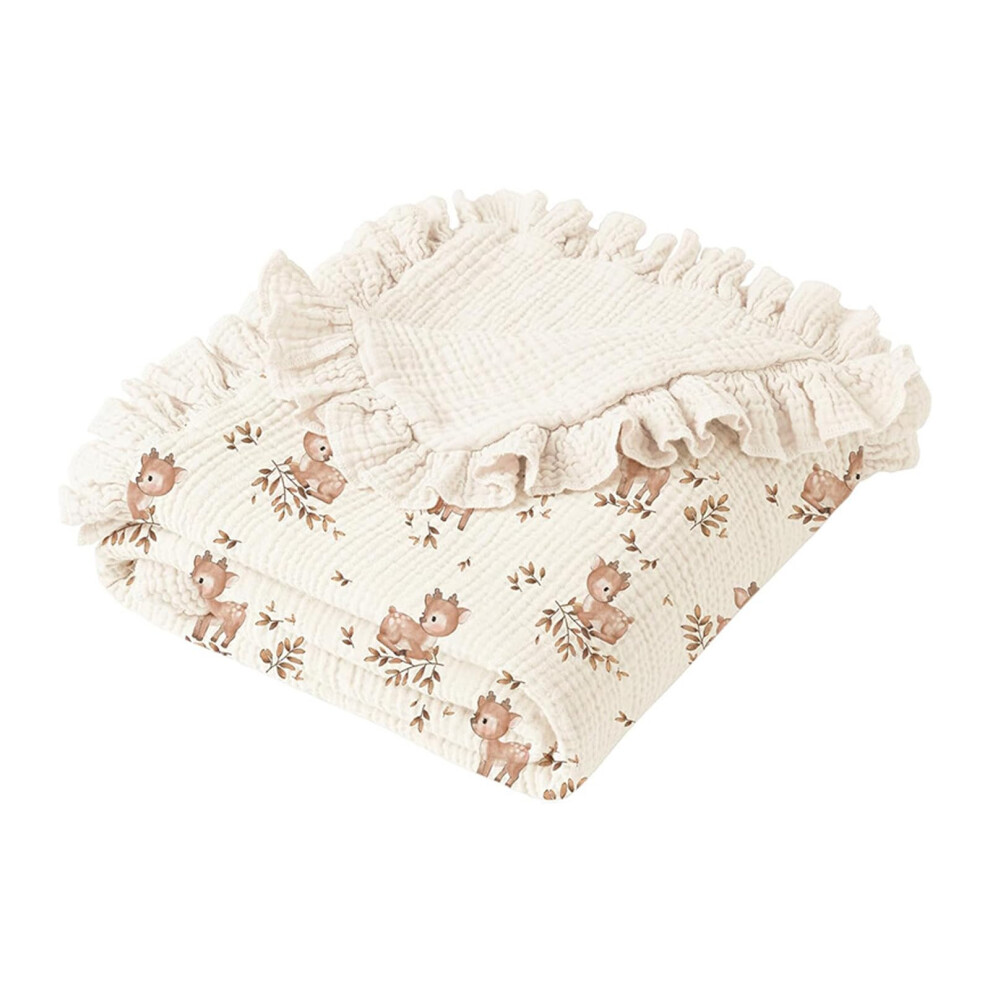 Floral Printed Nursery Blanket, 100X90cm Cotton Swaddle Wrap Cloth, Machine Washable Bath Towel For Strollers, Girls, White