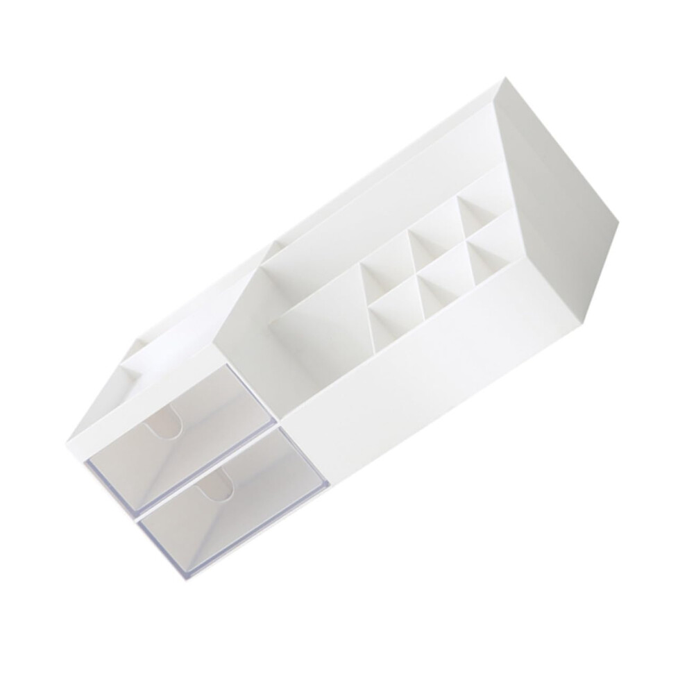 White Multipurpose Desktop Cosmetic Organizer Box With Compartments For Makeup Brushes And Pens, Storage For Office And School