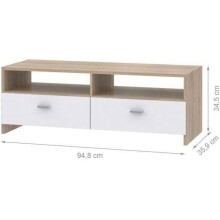 Móvel TV PILVI - Branco mate e carvalho - Contemporâneo - C 95 x P 36 x A 34,5 cm