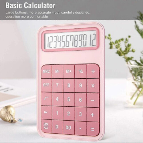Desktop Calculator, 12 Digit Large Display Battery LCD Display Office Calculator - Pink 2