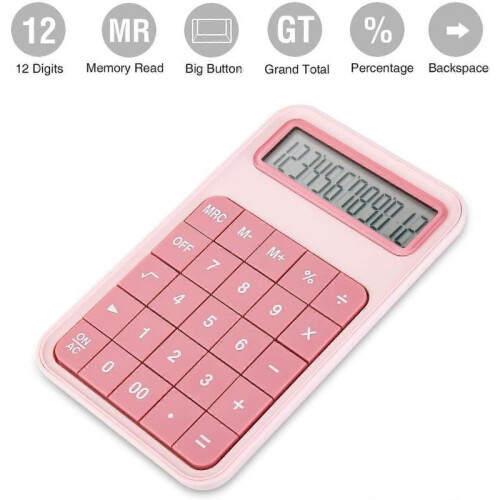 Desktop Calculator, 12 Digit Large Display Battery LCD Display Office Calculator - Pink 1