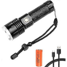 XHP90 USB Rechargeable LED Flashlight, Super Bright 80,000 Lumens Tactical Flashlight, 5-Mode Zoomable Waterproof Power Bank [Energy Class A+]