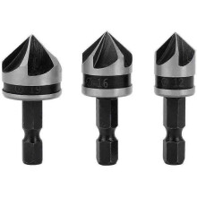 3pcs 1/4" Hex HCS Chamfer Cutter 5 Flute Drill Bit Chamfer Bits Countersink Sink Countersink 12mm/16mm/19mm for Wood Metal