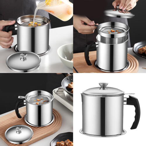 Kitchen Oil Container with Strainer Stainless Steel Cooking 1