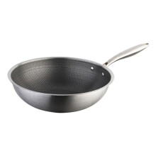 Stainless Steel Non-Stick Frying Pan Wok 12 Inch Flat Bottom Stir Fry Pan Compatible with Gas Electric Stoves