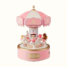 (Cute Girls) Santa Claus Music Box with Rotating Carousel - USB-Powered Night Light, LED Ambient Lighting, Christmas Tabletop Decor, Safe Lithium Battery