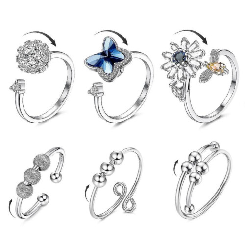 6 Anxiety Ring Women's Adjustable Split Ring Set Rotating Ring Ring Suitable for Anxiety 2