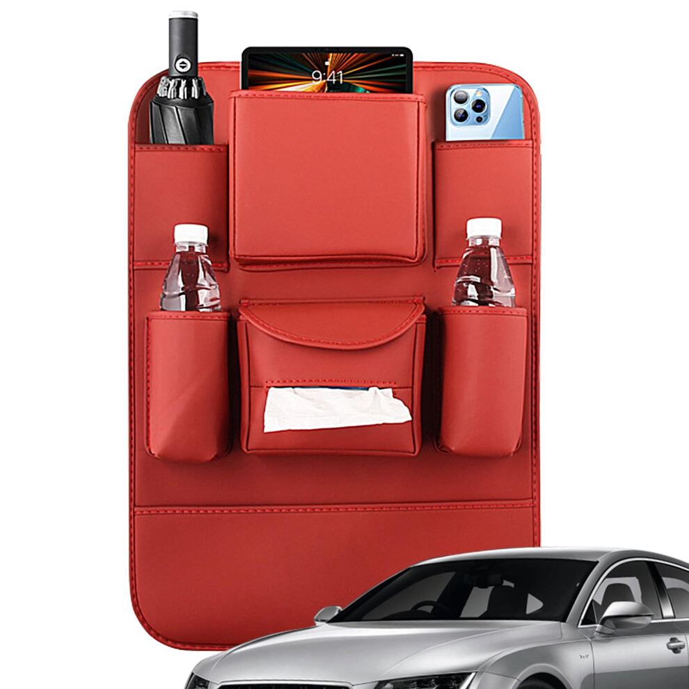 Backseat Storage Organizer For Car - Multi-Function Storage Box With Pockets, Easy Clean Anti-Kick Pad For Sedan Truck Red 9084446867039