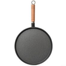 Wood Handle Cast Iron Skillet, Non-Stick Pancake Frying Pan, 20/23/26Cm Round Griddle for Gas and Electric Hobs