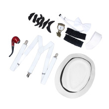 Set di costumi da nonno in stile anni ’20, 8 pezzi, bianco.