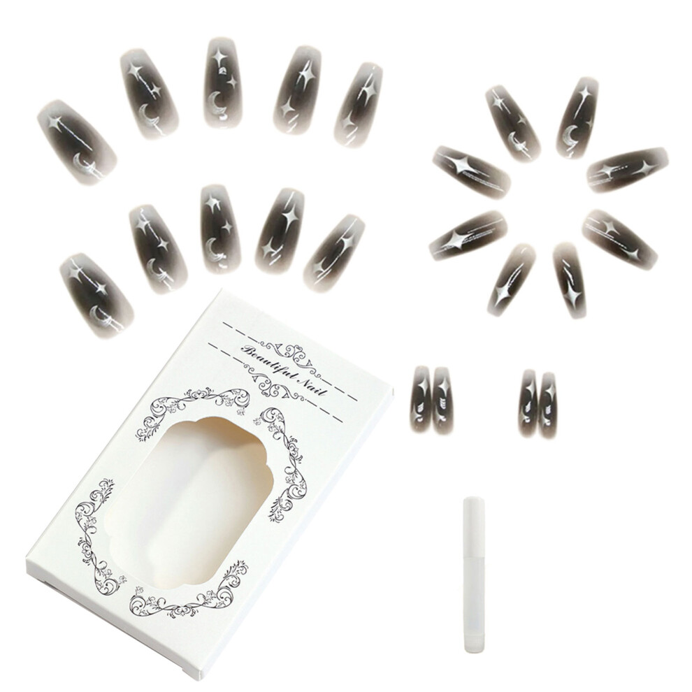 Black Artificial Nails Long Press On Nails Gradient False Nails