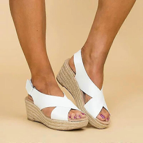 (37, White) Lady Mid Wedge Sandals Summer Platform Ankle Strap Shoes 1