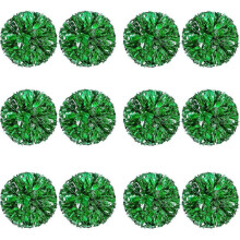 (Green, Large) 12pcs Cheerleading Pom Poms For Kids, Metallic Foil Plastic Ring Cheer Pom Poms For Boy