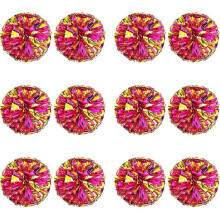 (Rose Pink Gold, Medium) 12pcs Cheerleading Pom Poms For Kids, Metallic Foil Plastic Ring Cheer Pom Poms For Boy