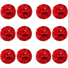 (Red, Large) 12pcs Cheerleading Pom Poms For Kids, Metallic Foil Plastic Ring Cheer Pom Poms For Boy