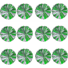 (Green Silver, Large) 12pcs Cheerleading Pom Poms For Kids, Metallic Foil Plastic Ring Cheer Pom Poms For Boy