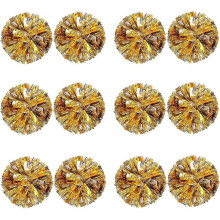 (Gold Silver 01, Large) 12pcs Cheerleading Pom Poms For Kids, Metallic Foil Plastic Ring Cheer Pom Poms For Boy