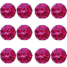(Rose Pink, Large) 12pcs Cheerleading Pom Poms For Kids, Metallic Foil Plastic Ring Cheer Pom Poms For Boy