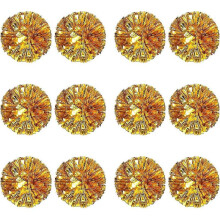 (Gold 01, Large) 12pcs Cheerleading Pom Poms For Kids, Metallic Foil Plastic Ring Cheer Pom Poms For Boy