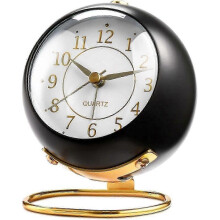 (Black) Analog Alarm Clocks,retro Backlight Cute Simple Design Small Desk Clock With Night Light,silent Non-ticking,battery Powered