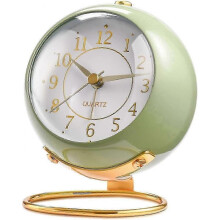 (Green) Analog Alarm Clocks,retro Backlight Cute Simple Design Small Desk Clock With Night Light,silent Non-ticking,battery Powered