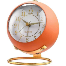 (Orange) Analog Alarm Clocks,retro Backlight Cute Simple Design Small Desk Clock With Night Light,silent Non-ticking,battery Powered