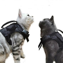 (BLACK) Tactical Cat Harness For Walking Escape Proof, Soft Mesh Adjustable Pet Vest Harness For Large Cat,small Dog