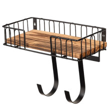 Ironing Board Holder Wall Mount - Metal Iron Shelf with Hooks, Space Saving Storage Basket for Laundry Room and Utility Organization