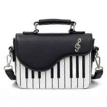 (BLACK) Piano Women's Bag Fashion Shoulder Bag Piano Keys Small Square Bag