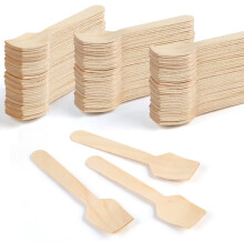 Wooden Spoon 100 Pack Disposable Biodegradable 95mm Dessert and Mini Ice Cream Spoons Compostable Eco-Friendly Utensils