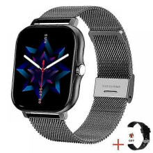(Black steel silicone) Smart Watch: Step Heart Rate Monitor, Bluetooth Call, Touch Screen