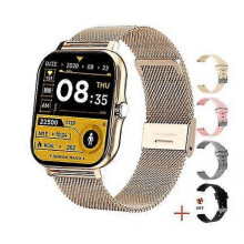 (Gold steel four silicone strap) Smart Watch: Step Heart Rate Monitor, Bluetooth Call, Touch Screen