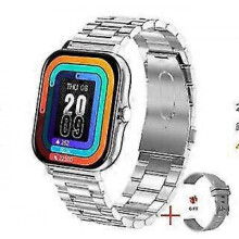 (Silver three bead steel) Smart Watch: Step Heart Rate Monitor, Bluetooth Call, Touch Screen