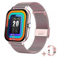 (Powder steel silicone) Smart Watch: Step Heart Rate Monitor, Bluetooth Call, Touch Screen
