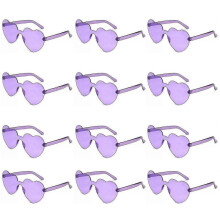 (purple) Heytea Heart Shaped Sunglasses Rimless Heart Glasses Clear Colorful Fun Sunglasses For Women"s Bachelorette Party Favor