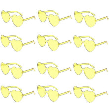(yellow) Heytea Heart Shaped Sunglasses Rimless Heart Glasses Clear Colorful Fun Sunglasses For Women"s Bachelorette Party Favor