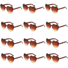 (light brown) Heytea Heart Shaped Sunglasses Rimless Heart Glasses Clear Colorful Fun Sunglasses For Women"s Bachelorette Party Favor