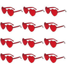 (red) Heytea Heart Shaped Sunglasses Rimless Heart Glasses Clear Colorful Fun Sunglasses For Women"s Bachelorette Party Favor