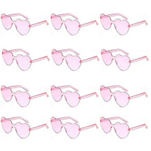 (pink) Heytea Heart Shaped Sunglasses Rimless Heart Glasses Clear Colorful Fun Sunglasses For Women"s Bachelorette Party Favor