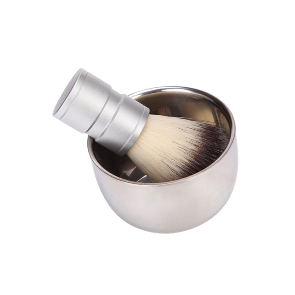 Professional Stainless Steel Shaving Brush Set with Soap Bowl and Non-Slip Handle for Beard Grooming at Home and Salon