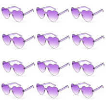 (light purple) Heytea Heart Shaped Sunglasses Rimless Heart Glasses Clear Colorful Fun Sunglasses For Women"s Bachelorette Party Favor