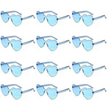 (blue) Heytea Heart Shaped Sunglasses Rimless Heart Glasses Clear Colorful Fun Sunglasses For Women"s Bachelorette Party Favor