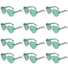 (green) Heytea Heart Shaped Sunglasses Rimless Heart Glasses Clear Colorful Fun Sunglasses For Women"s Bachelorette Party Favor