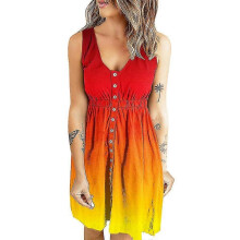 (XL, Ruby Red) Ladies Dress Gradient Tank Dress Summer Casual Sleeveless Sundress