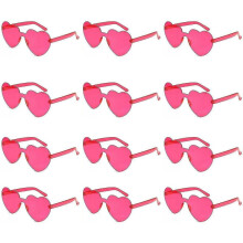 (rose red) Heytea Heart Shaped Sunglasses Rimless Heart Glasses Clear Colorful Fun Sunglasses For Women"s Bachelorette Party Favor