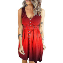 (XL, Rose Red) Ladies Dress Gradient Tank Dress Summer Casual Sleeveless Sundress