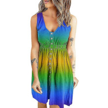 (L, Royal Blue) Ladies Dress Gradient Tank Dress Summer Casual Sleeveless Sundress