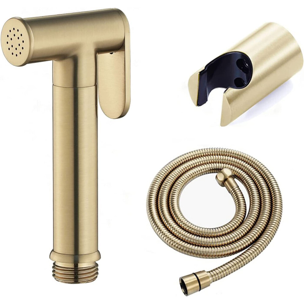 Hand Held Bidet Sprayer For Toilet Brass Baby Cloth Diaper Sprayer Wall Mounted Cold Water Kit With 1.2M Hose, Titanium Gold 6447073618369